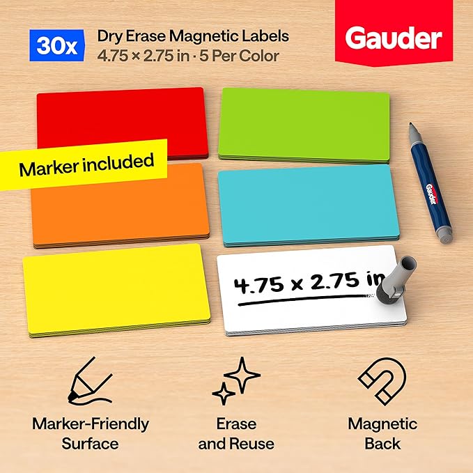 GAUDER Magnetic Dry Erase Labels | 30x Magnetic Labels | 30x Dry Erase Magnets - Image 2