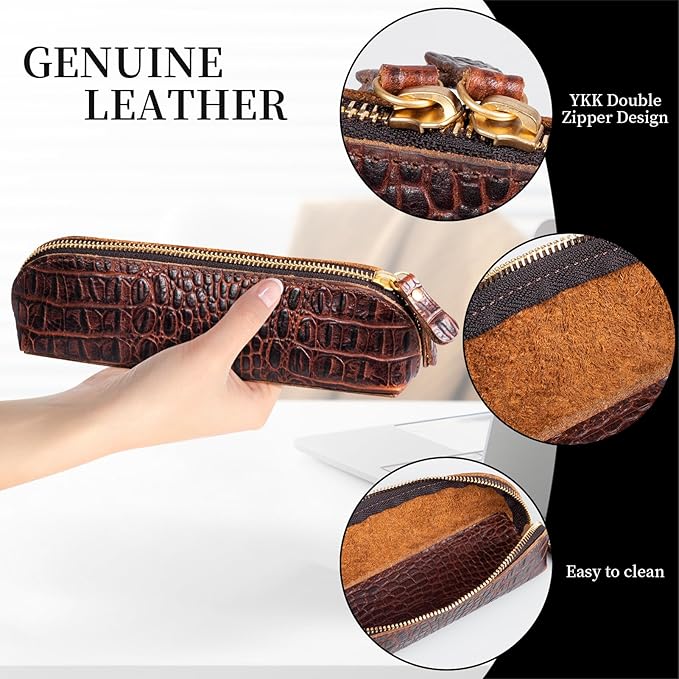 Gexmil Genuine Leather Pen Case, Full Grain Leather Pencil Holder, Hand-made - Image 5