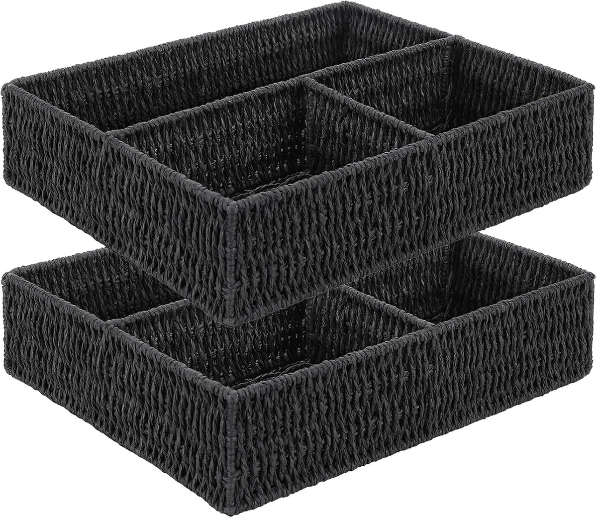 Vagusicc Wicker Divided Storage Basket, Black Wicker Baskets, Basket for Shel...