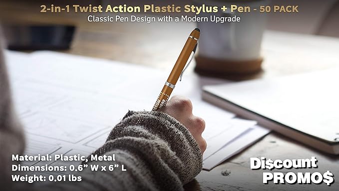 DISCOUNT PROMOS Custom Twist Action Plastic Stylus Pens, Personalized Bulk Pack - Image 4