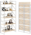 JSB No Assembly Folding Bookshelf, 5 Tier Industrial Metal Book Shelf by HomeFurniture