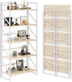 JSB No Assembly Folding Bookshelf, 5 Tier Industrial Metal Book Shelf by HomeFurniture
