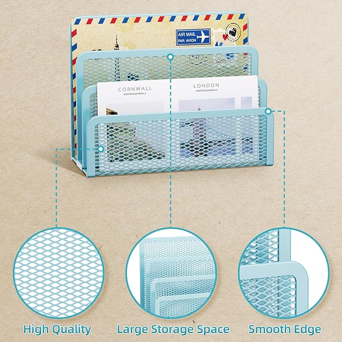 Marbrasse Mail Organizer for Desk, 3-Slot Mesh Metal Mail Holder countertop - Image 3