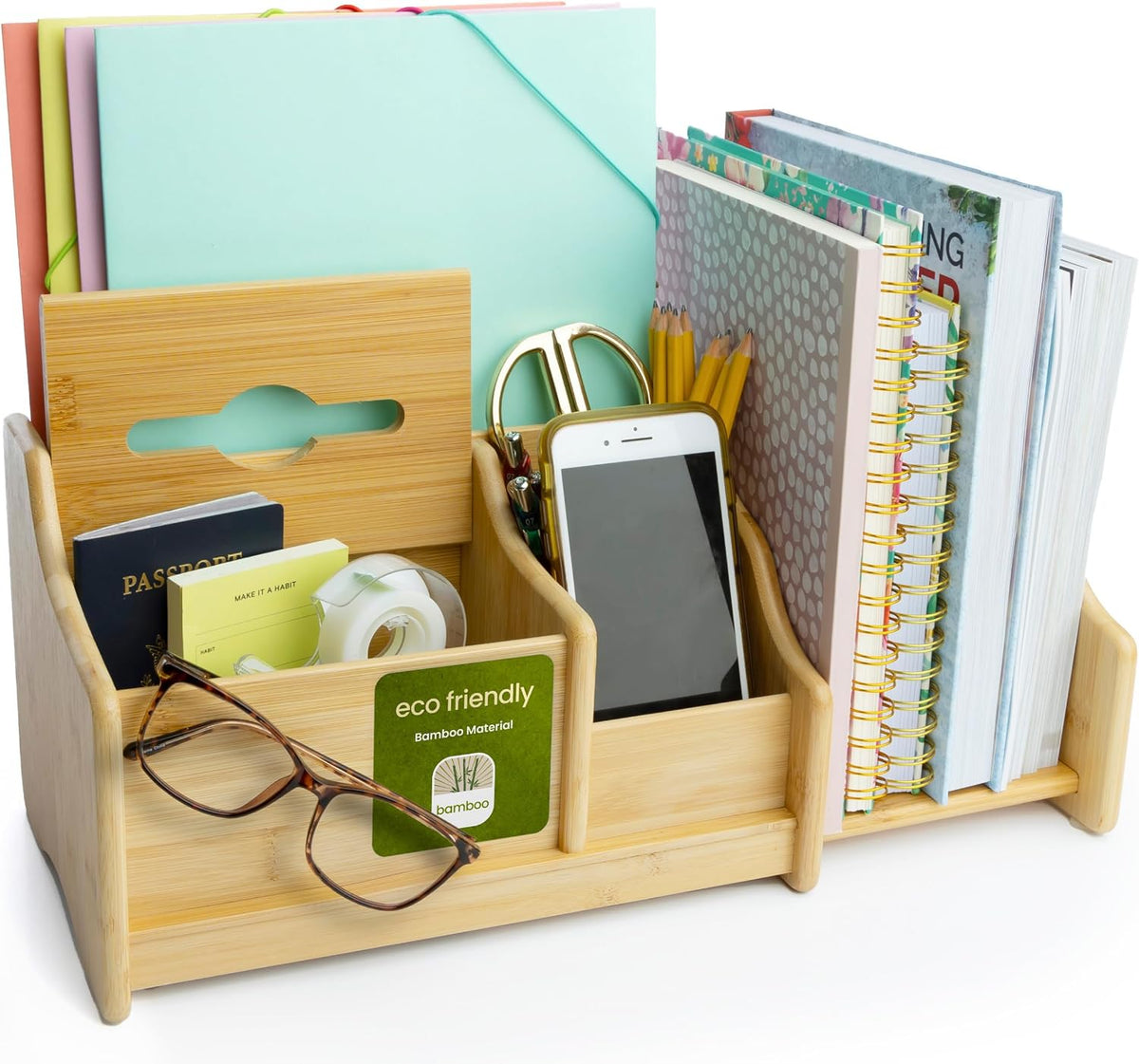 DECOMIL Bamboo Desk Organizer, Wood Desktop Shelf, Perfect Office Decor for O...