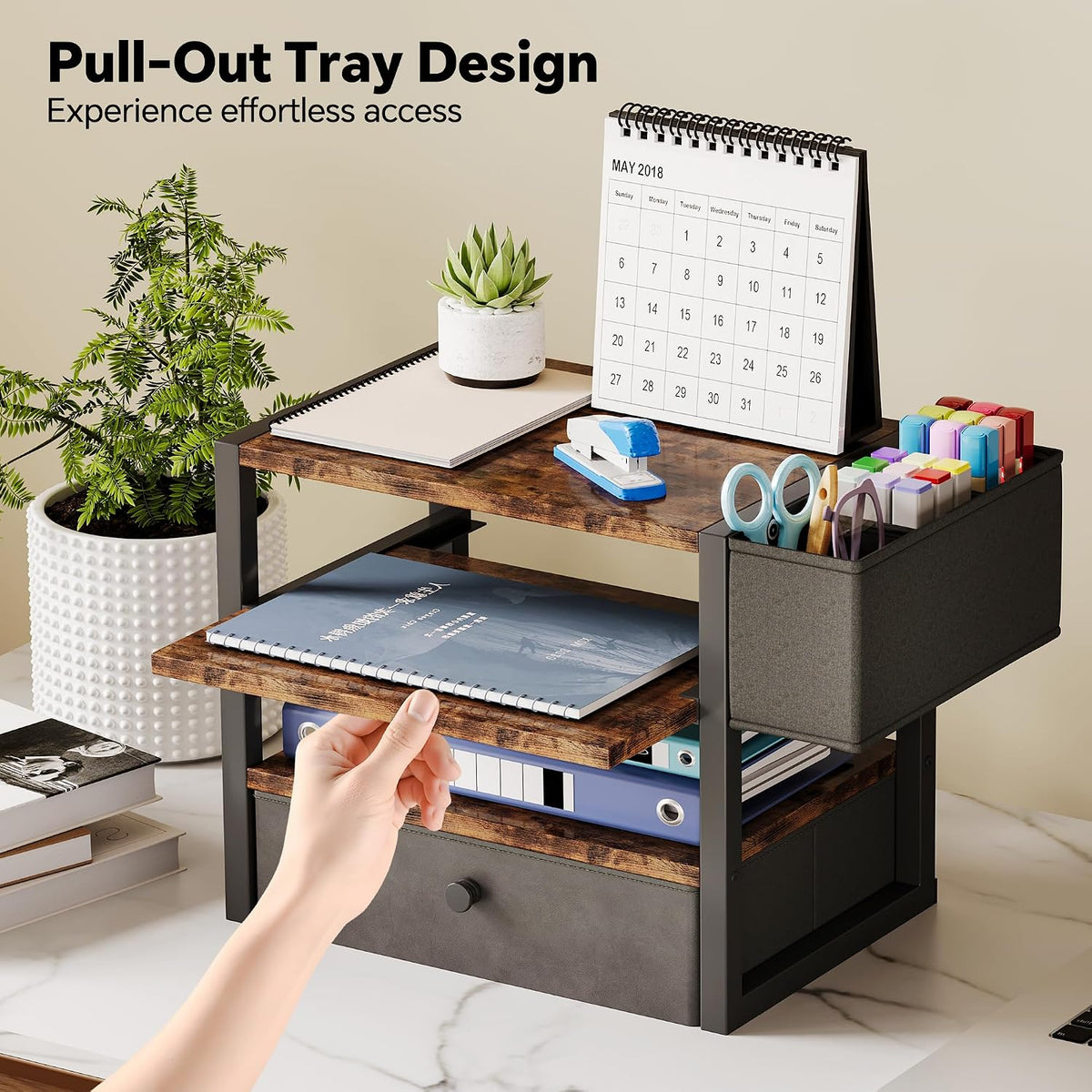 desk organizers and accessories, 4-tier paper letter tray shown in use