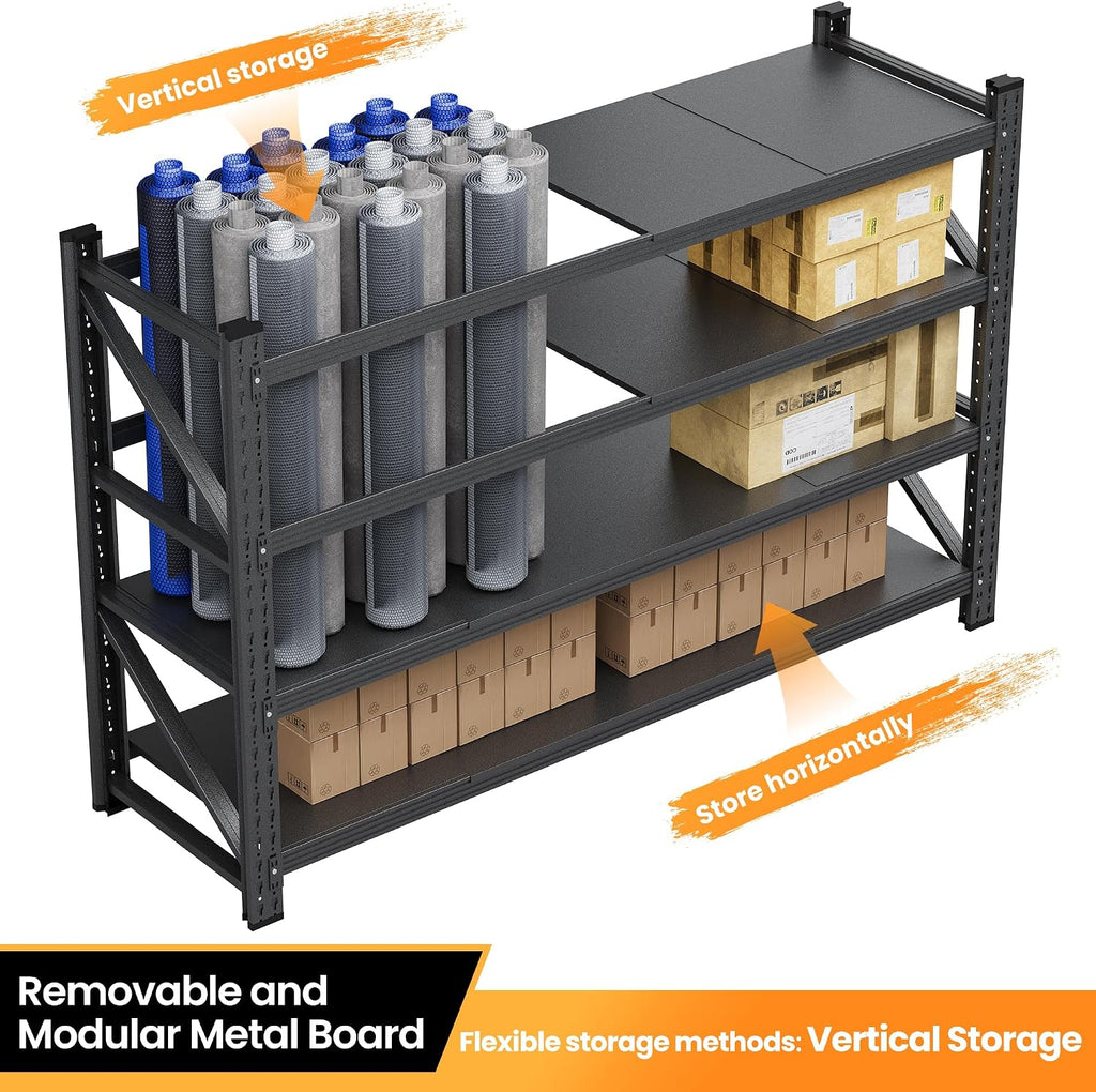 set of 2 metal storage shelves, 48” wide, side view