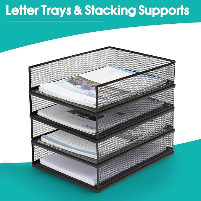 AZFUNN Wire Mesh Letter Trays Paper Tray Desk File Organizer, 2 Pack Stackable - Image 3