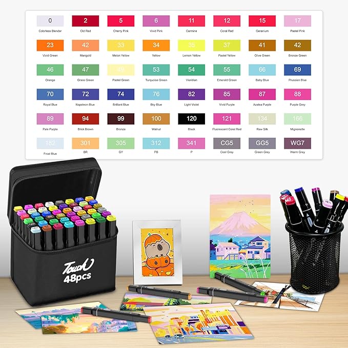 HOMESILMO 48 Color Alcohol Pen Set, Double Tip Art Adult Alcohol Pen, Mixed - Image 3