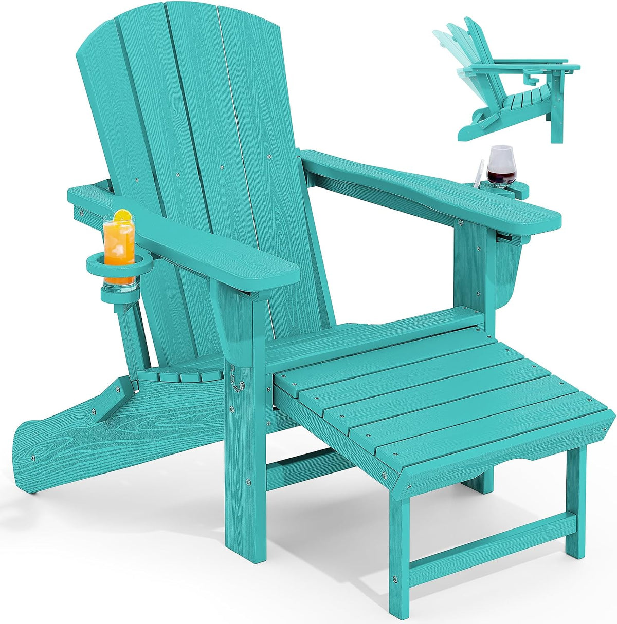 KINGYES Folding Adjustable Adirondack Chair with Ottoman & 2 Cup Holders,...