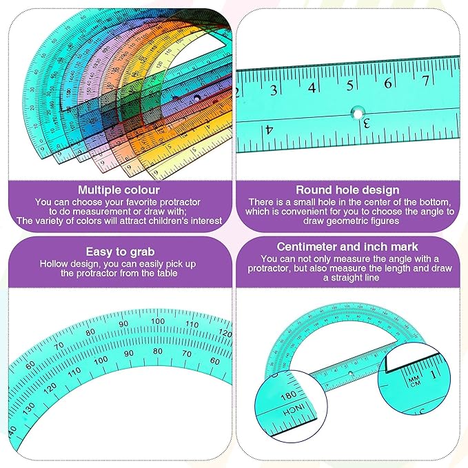 Zonon 200 Pieces Protractors Bulk Plastic 180 Degrees 6 Inch Translucent - Image 3