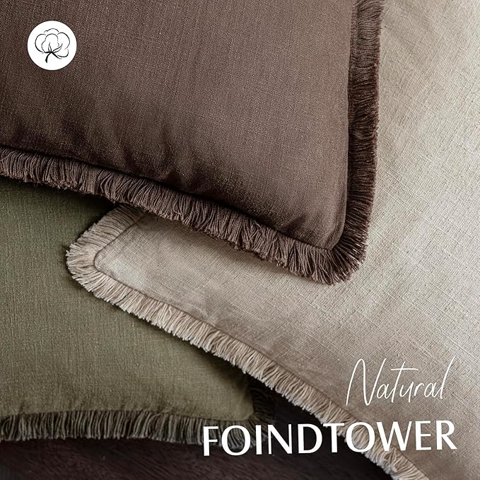 Foindtower Set of 2 Decorative Linen Fringe Throw Pillow Covers Cozy Boho - Image 4