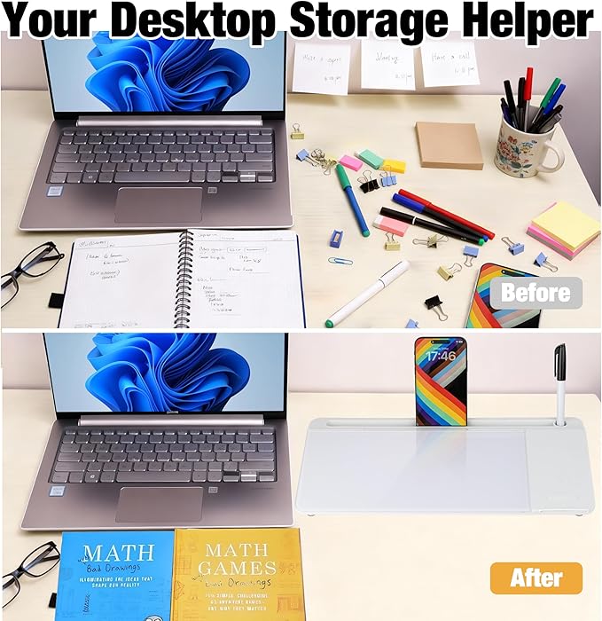 Glass Desktop Whiteboard with Wireless Charger & Storage, Desk Dry Erase Note - Image 5