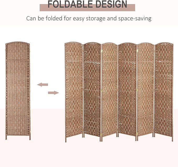 HOMCOM Room Divider, 6 Panel Folding Privacy Screen, 6FT Tall Portable Wicker - Image 3