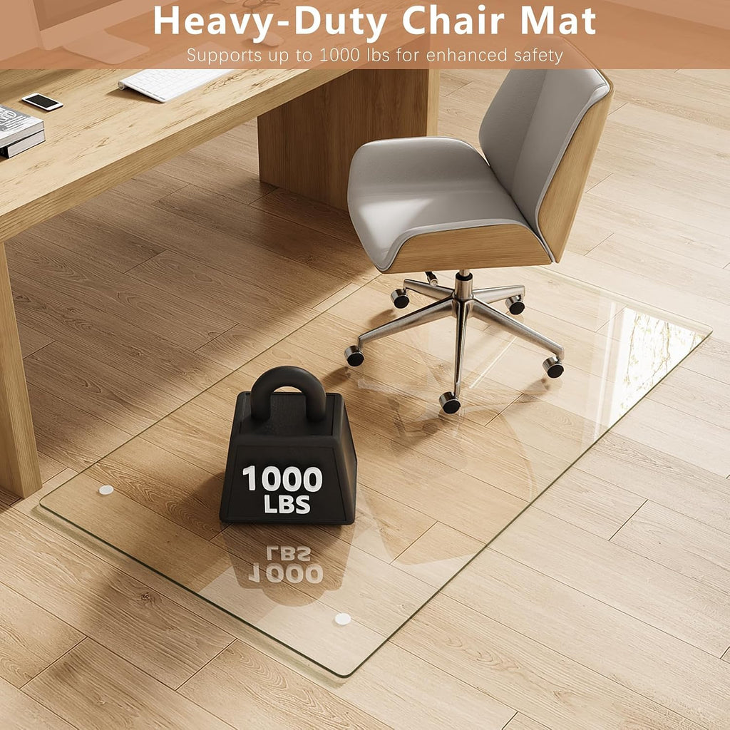 30" x 48" Tempered Glass Chair Mat for Carpet & Hard Floors | 0.19" Thick Tempered Glass, 1000lbs Heavy Duty, Scratch Resistant, Non-Slip, Quiet Rolling, For Carpet&Hard Floors