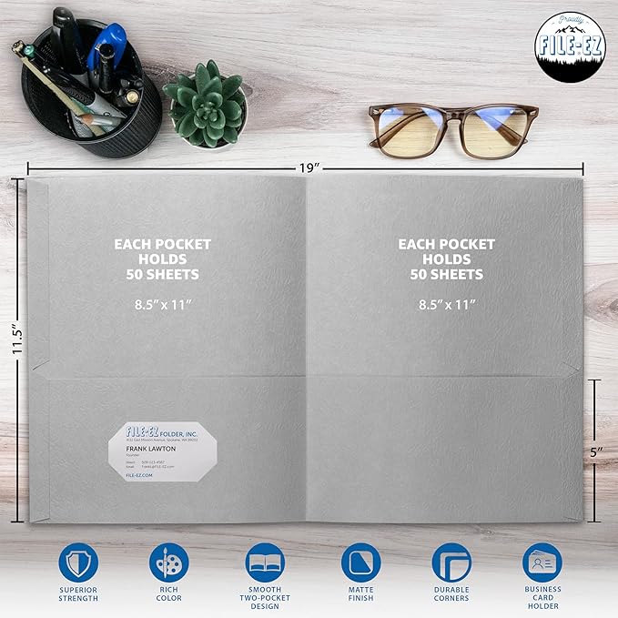 FILE-EZ Two-Pocket Folders, Textured Paper, Letter Size - Image 2