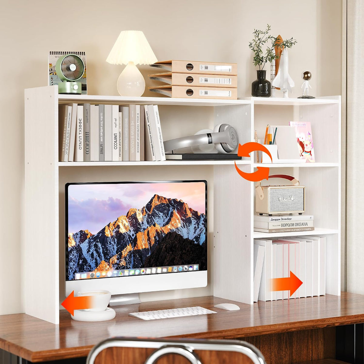 Aetheris Desktop Bookshelf, 43”Adjustable Office Desktop Organizer Shelf, Cou...
