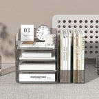 Clear Paper Organizer with Movable Bookends, 4-Tier Letter Tray Organizer - Image 4