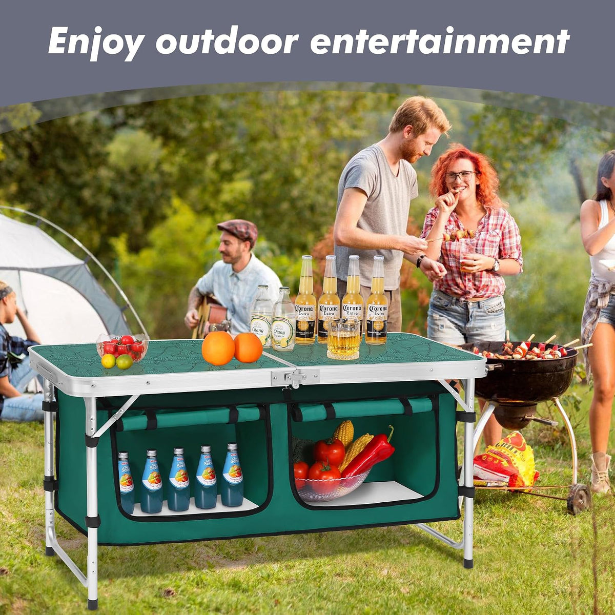 Camp Field Camping Folding Aluminum Table with Adjustable Legs for Outdoor Tr...