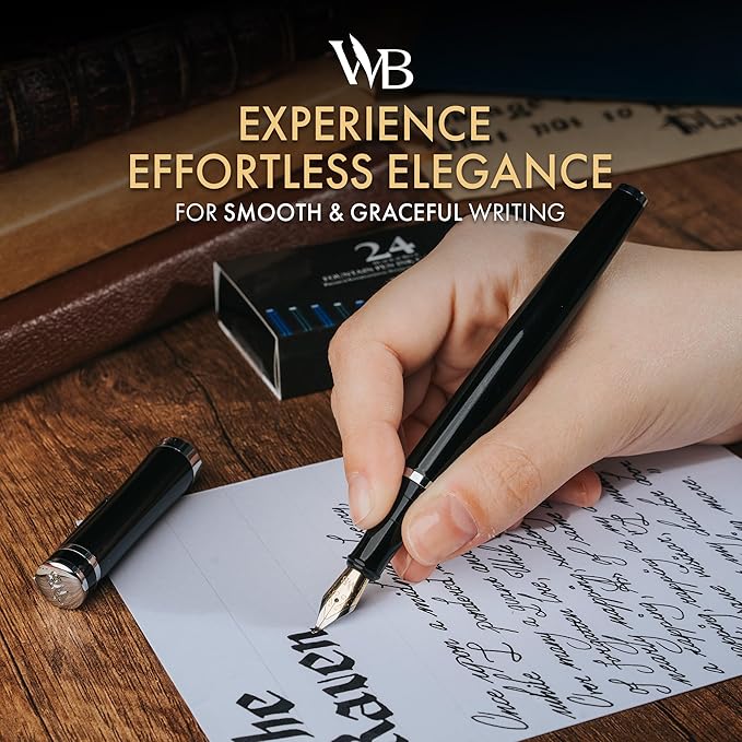 Wordsworth & Black Fountain Pen Set, Bent Nib, Includes 24 Pack Ink Cartridges - Image 2