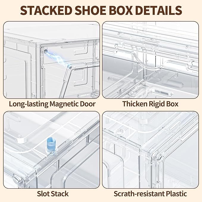 TOFWOF 6 Pack XX Large Shoe Organizer, Heavy-Duty Hard Thicken Plastic Clear - Image 5