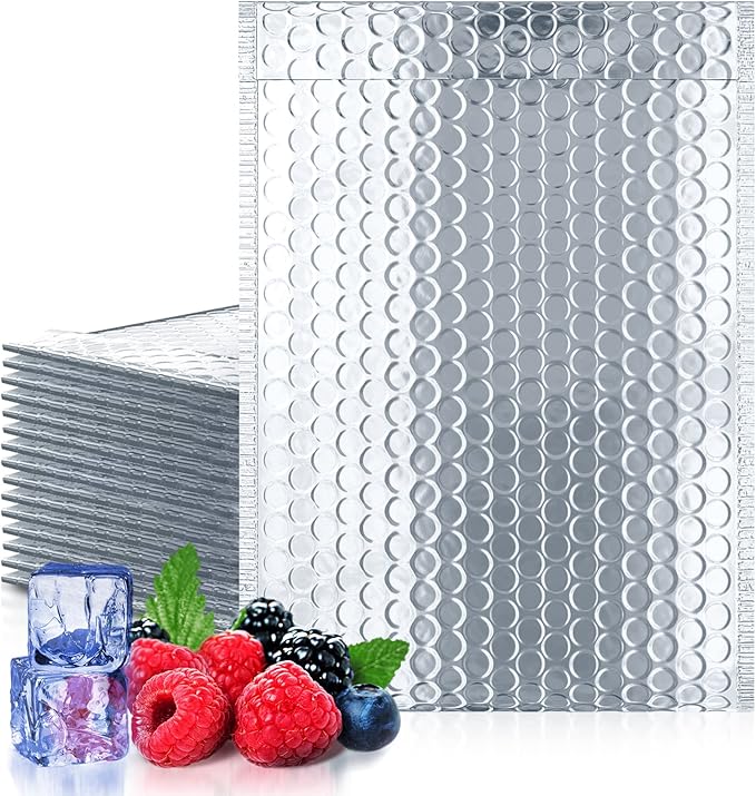Amiff Silver Thermal Bubble Mailer, 12 x 17 Inches. 25 Pack Metallic Bubble by AMIFF