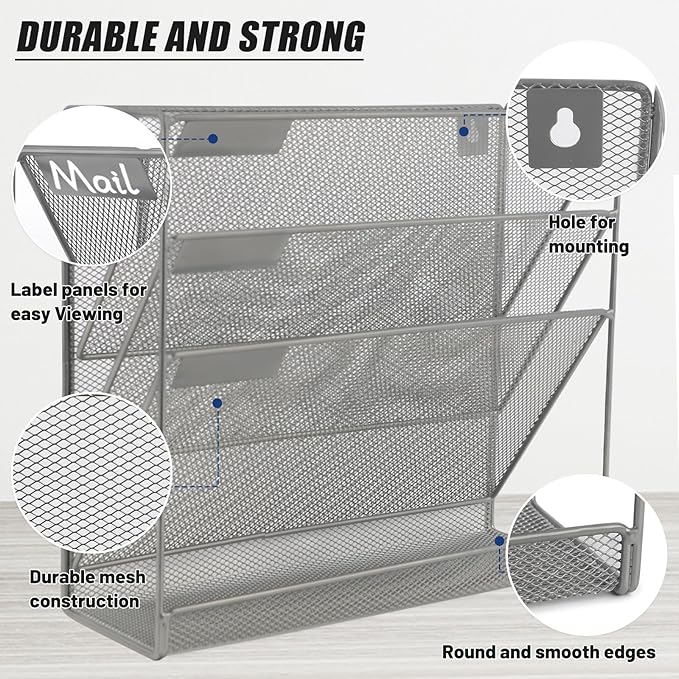 EASEPRES Desk File Organizer Mesh 4-Tier, Hanging Wall Mount Document - Image 3