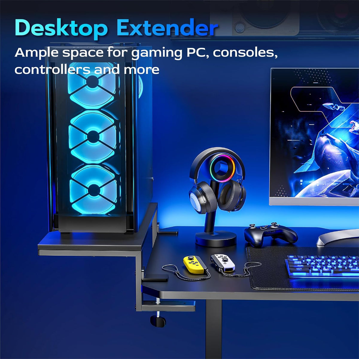 ARES WING Clamp-On 21.7" Desk Extender Shelf, Heavy Duty Desktop Organizer