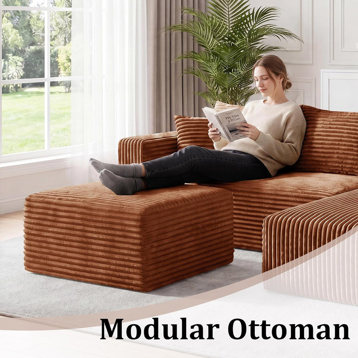 Boneless Ottoman Cloud Foot Rest, Modular Sectional Couch Foot Stool Brown
