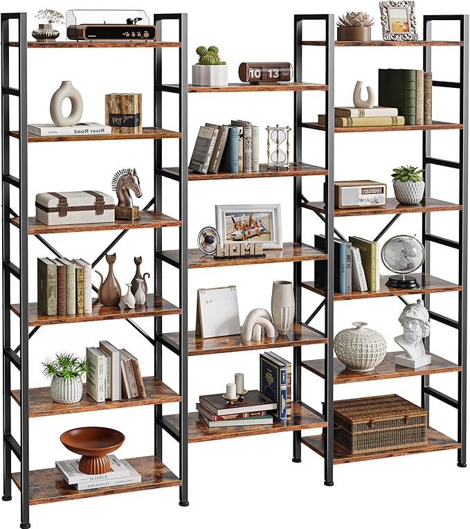 SUPERJARE Triple 6 Tier Bookshelf, Bookcase - Image 9