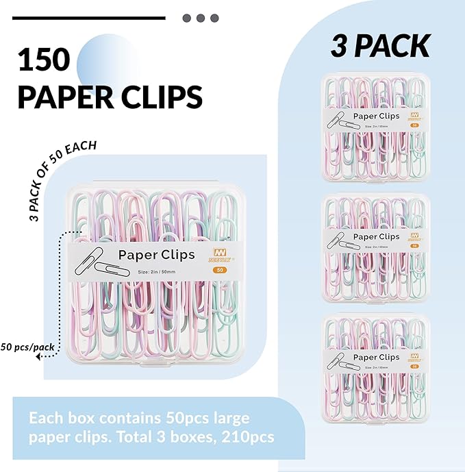 NEEWAY Colorful Large Paper Clips, 2 Inch Jumbo Paper Clips, 3 Pack of 50 - Image 3