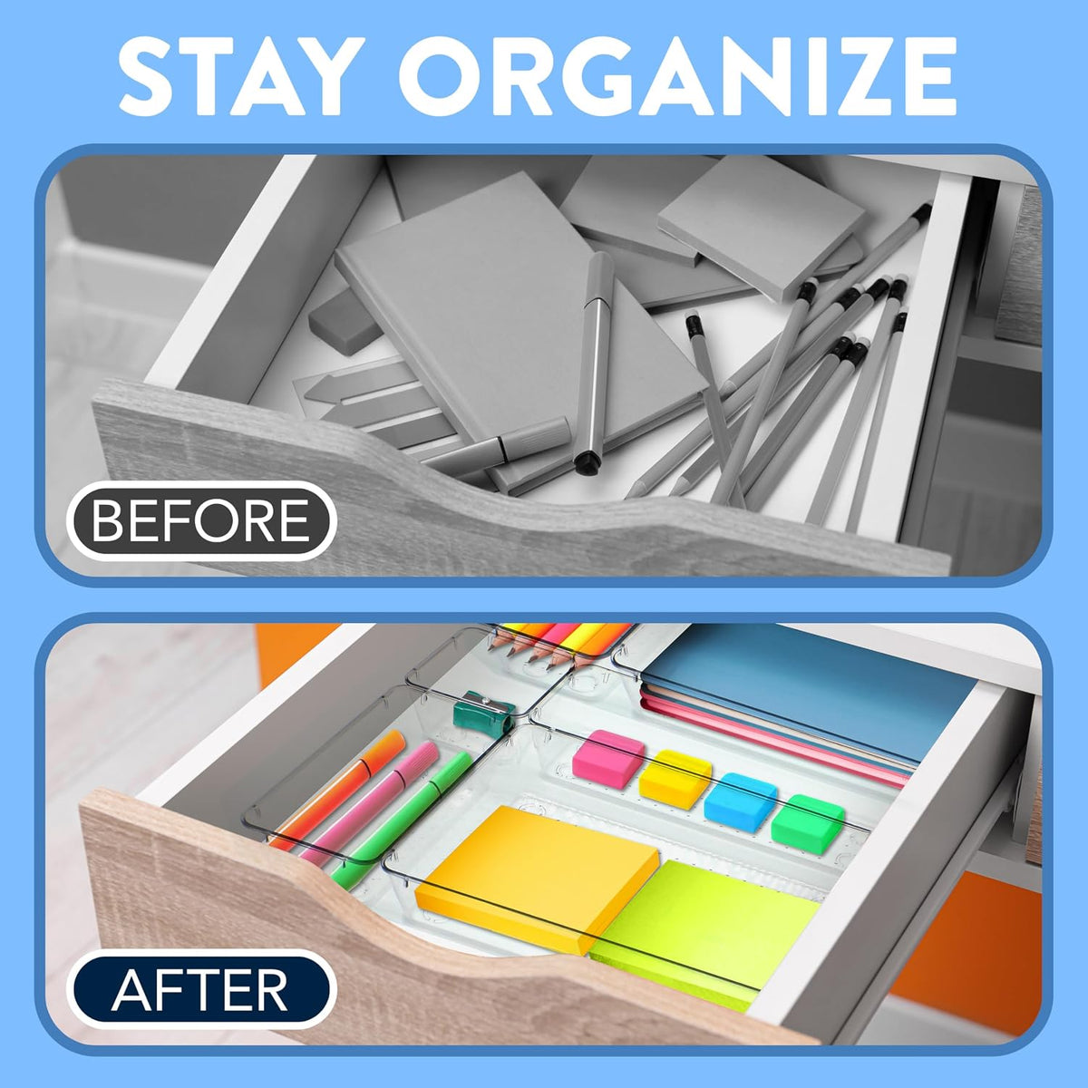 Emporio Kitchen Drawer Organizer Set - 12, 20, 18, 22 Pcs Stackable Storage T...