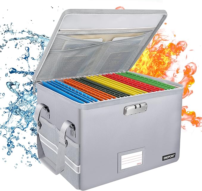 ENGPOW File Box with Lock, Fireproof Document Box with Zipper＆Pockets, by ENGPOW