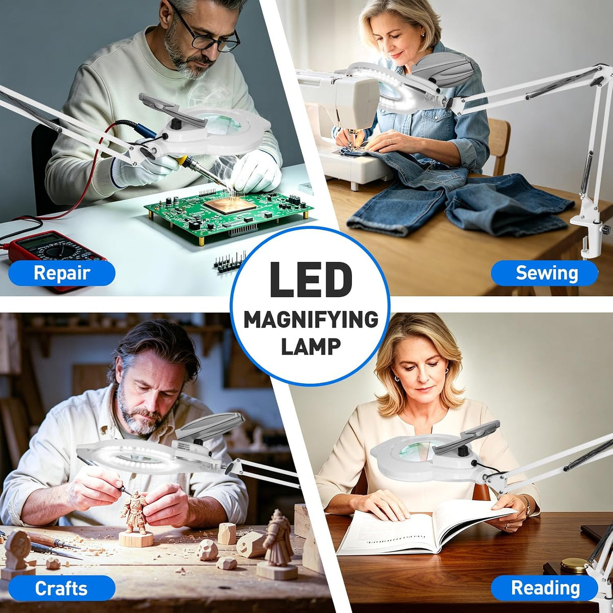 KIRKAS LED Magnifying Lamp with Clamp, 2,200 Lumens Dimmable 28in 12X