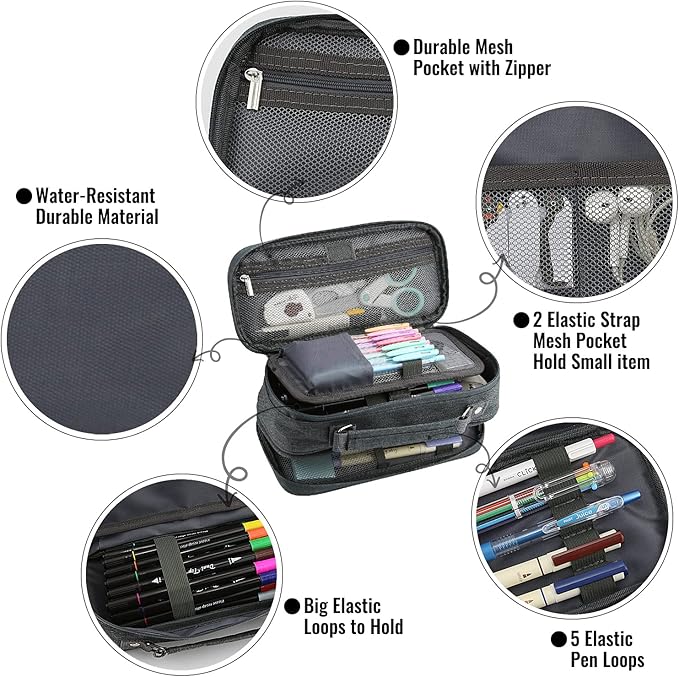 JOINPRO Pencil Case, Large Capacity Pencil Case Organizer; Double Zipper - Image 4