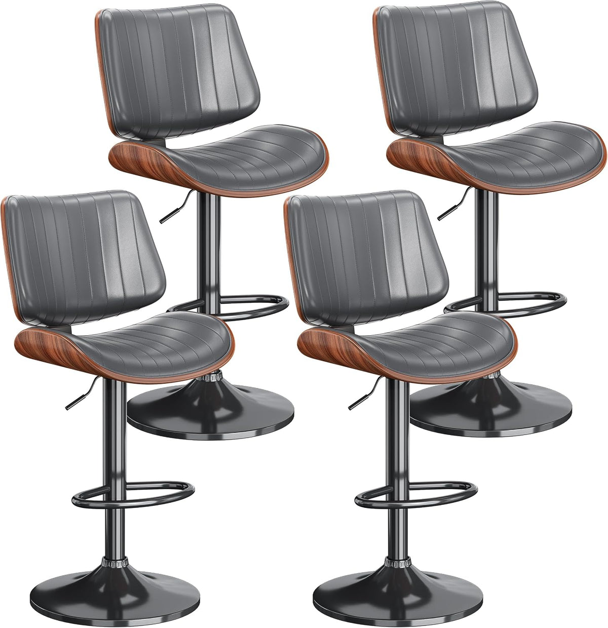 Swivel Bar Stools 4PCS, Adjustable Bentwood Barstools for Kitchen Counter