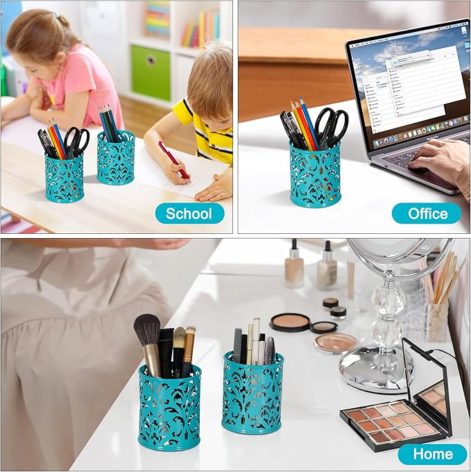 EasyPAG Teal Pen Holder for Desk, 2 Pack Round Pen Organizer, Brush Holder for - Image 9