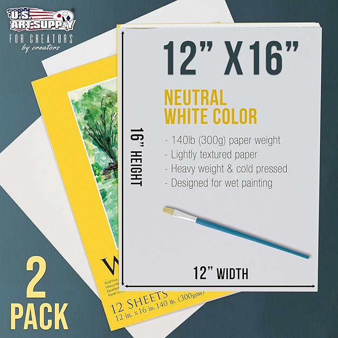 U.S. Art Supply 12" x 16" Premium Heavyweight Watercolor Paper Pad, 140lb - Image 2