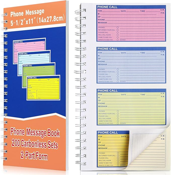 Fullhawl 1 Pcs Spiral Bound Phone Message Book 5-1/2" x 11" 2 Part Colorful by Fullhawl