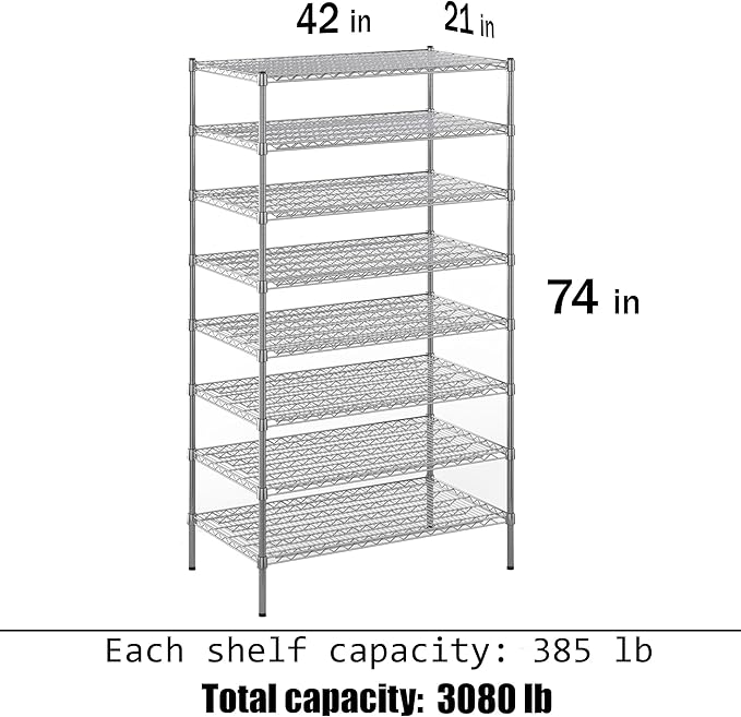 Regal Altair 21" Deep x 42" Wide x 74" Height Wire Shelving Kit | 8-Tier | NSF - Image 3