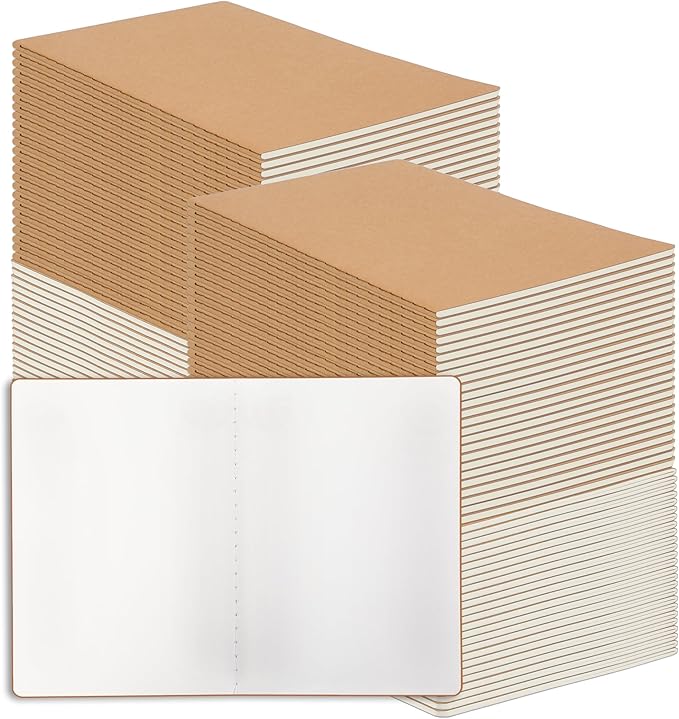 100 Pack Blank Kraft Notebooks, 8.3x5.5 Inches A5 Small Journals Bulk Blank by Welcometomiikoul