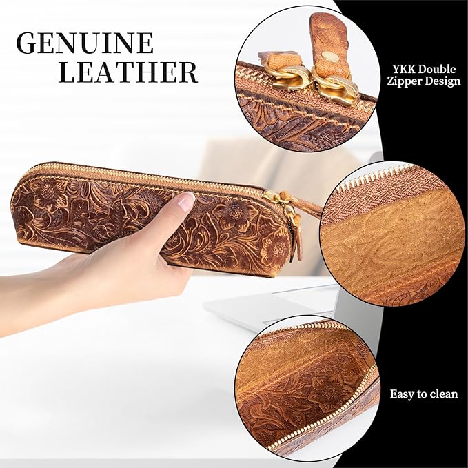 Gexmil Genuine Leather Pen Case, Full Grain Leather Pencil Holder, Hand-made - Image 5