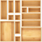 Bamboo Drawer Organizer Set, Junk Drawer Divider and Storage Trays Containers