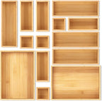 Bamboo Drawer Organizer Set, Junk Drawer Divider and Storage Trays Containers by MapleGrace