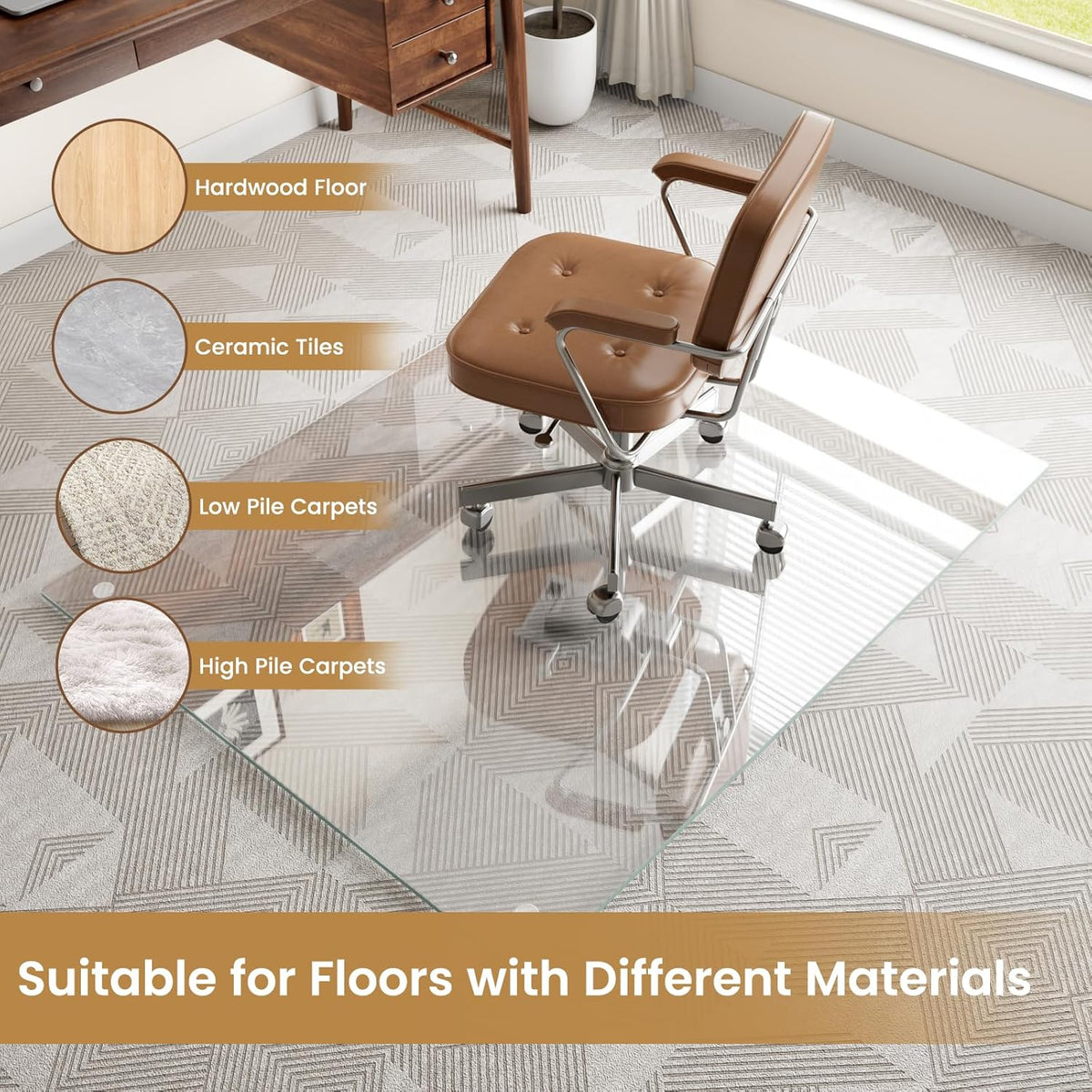 36"x46" Tempered Glass Chair mat for Carpet