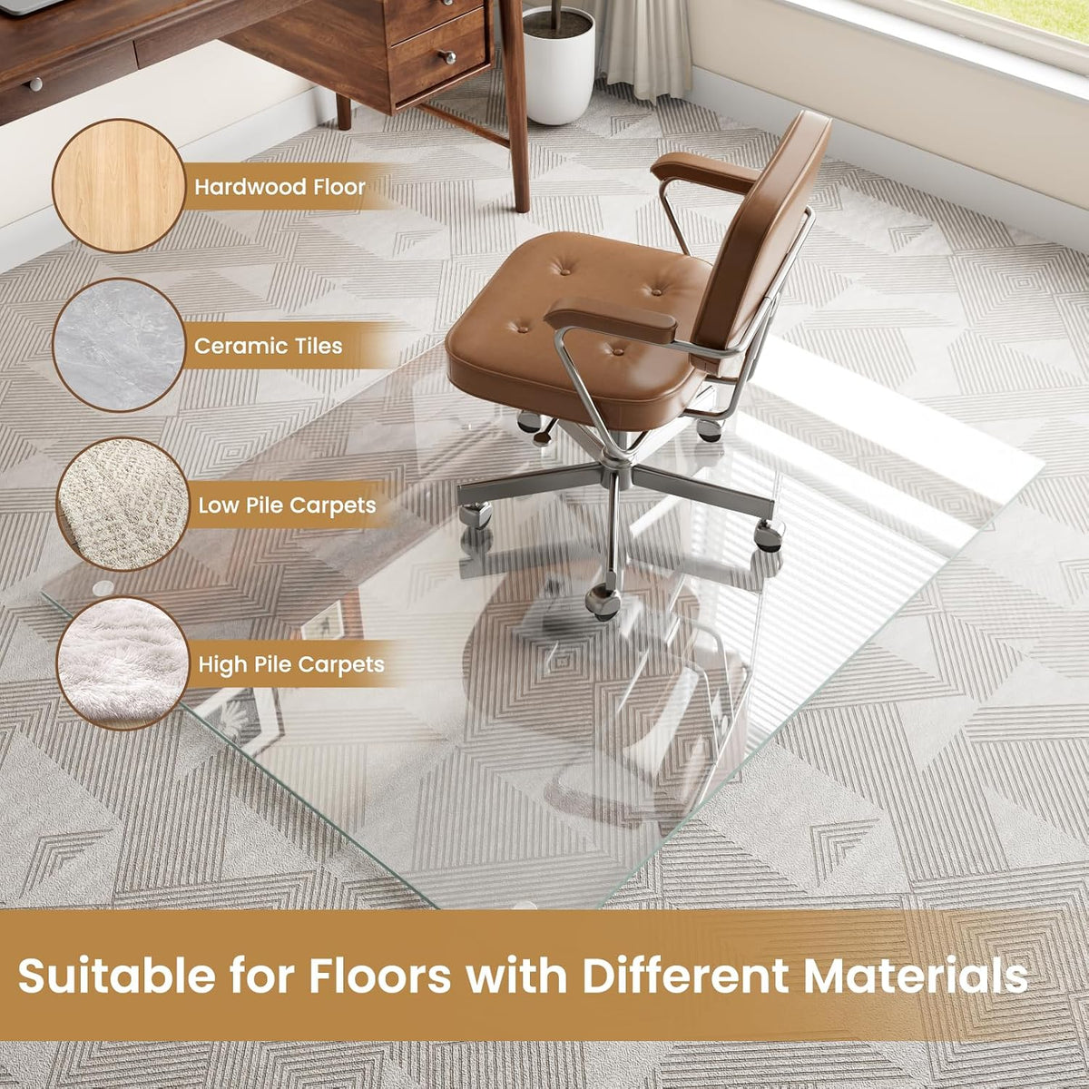 36"x48" Tempered Glass Chair Mat for Carpet