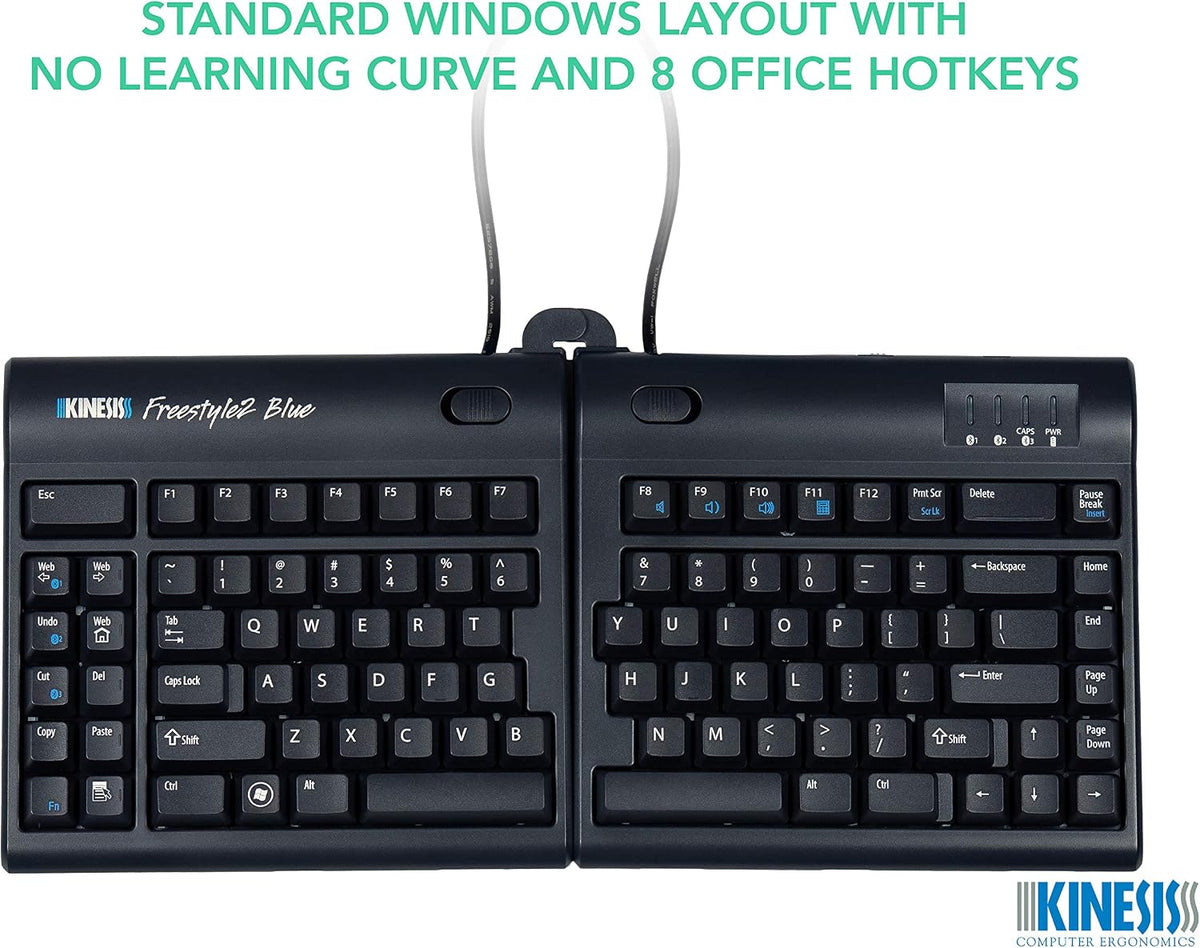 KINESIS Freestyle2 Blue Wireless Ergonomic Keyboard for PC (9" Separatio...