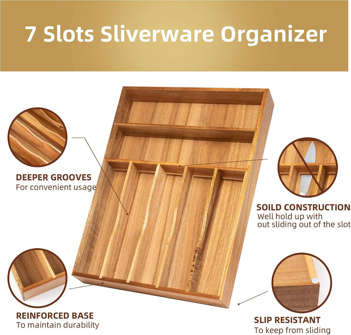 Besilord Silverware Organizer Kitchen Drawer Organizer Utensil Organizer Acac...