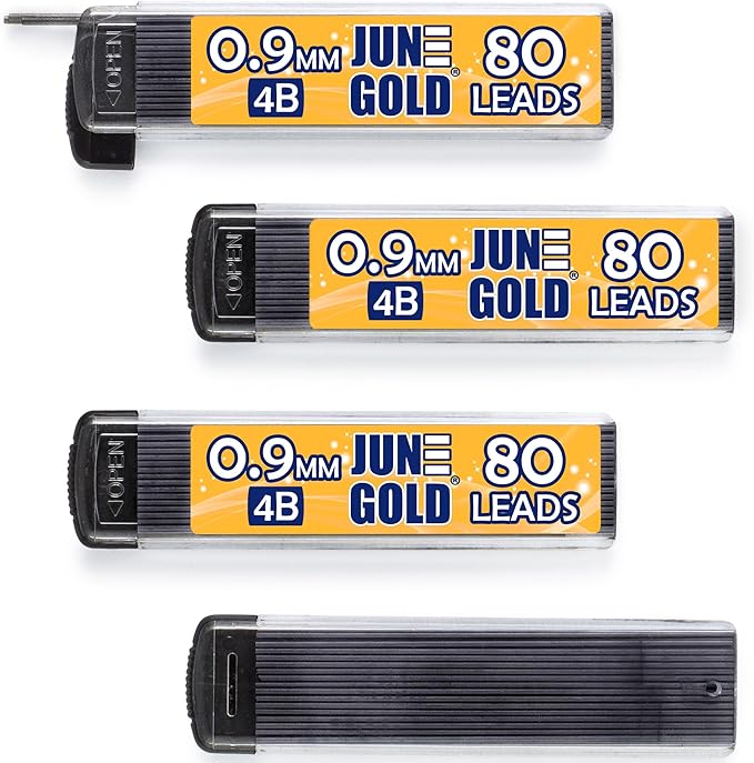 June Gold 320 Pieces, 0.9 mm 4B Lead Refills, 80 Pieces Per Dispenser, Bold by JuneGold