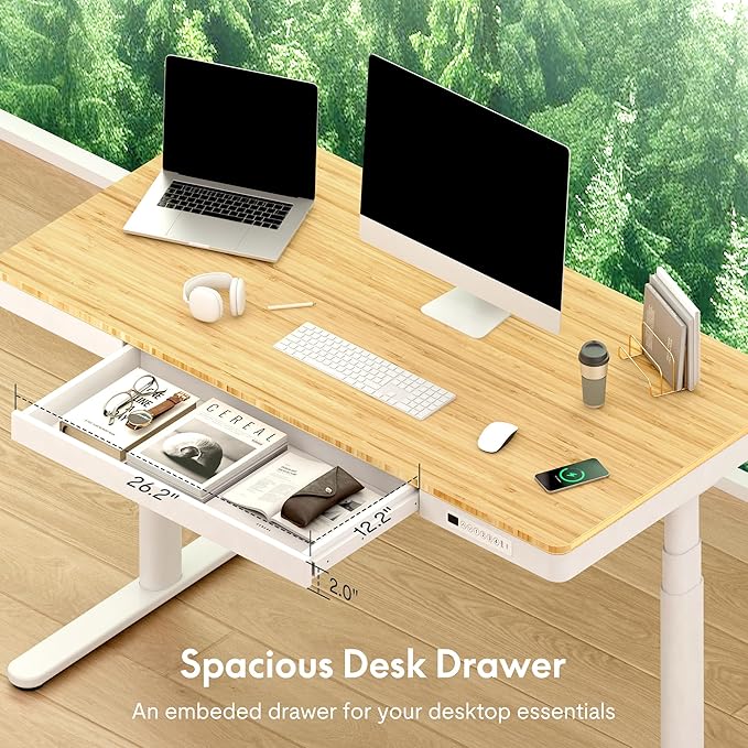 FLEXISPOT Q8 55" Bamboo Standing Desk, Dual Motor 3 Stages Adjustable Height - Image 7