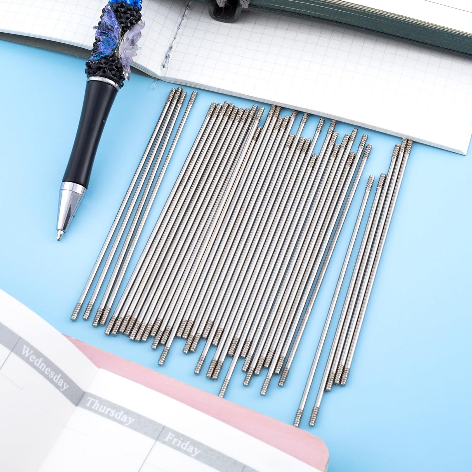 50 Pcs Rust-Resistance Stainless Steel Pen Extenders for Beadable Pens, Beadable Pen Extender Rods, Metal Blank Bars for Beadable Pens (2.83Inches, 3.81 Inches)